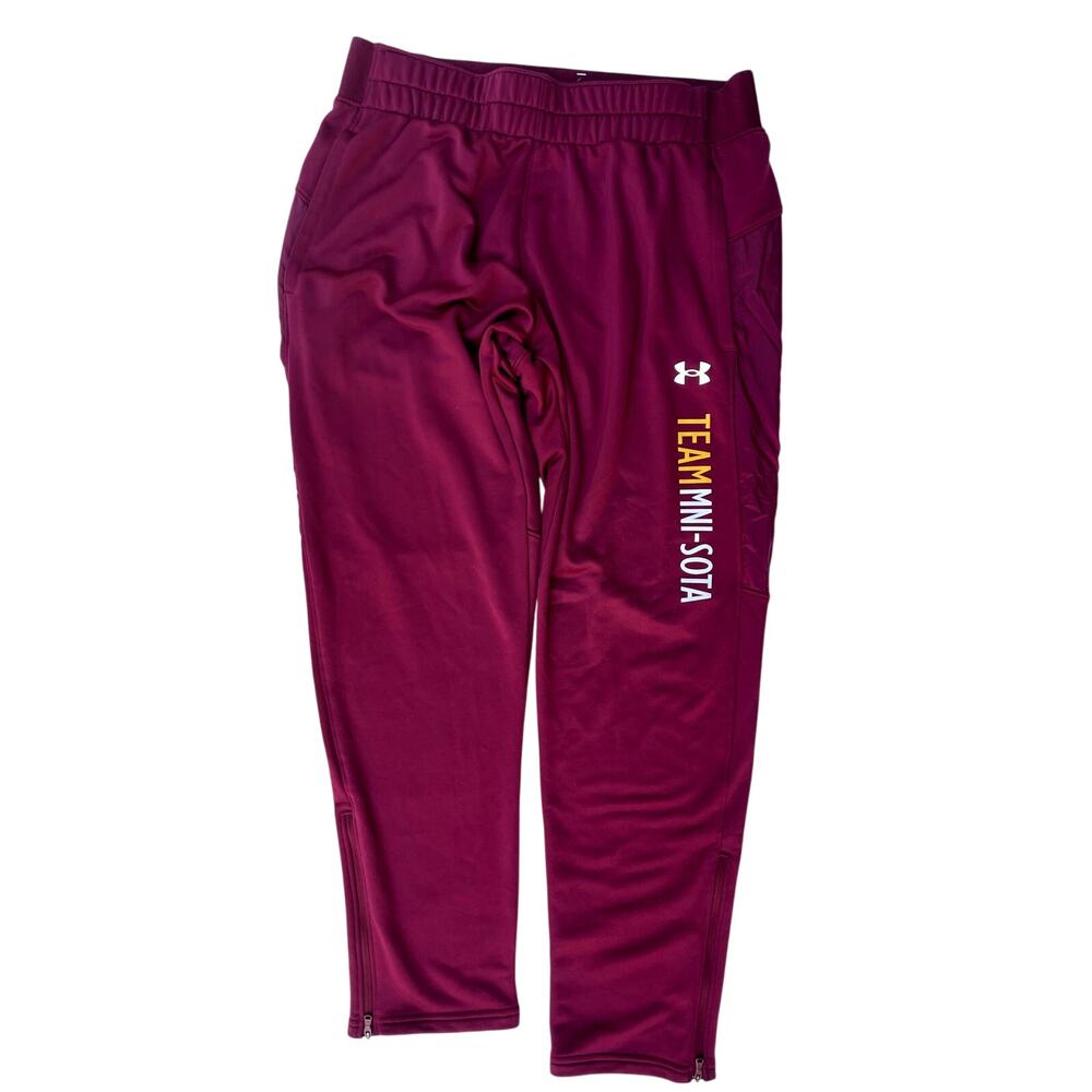 UNDER ARMOUR, SIZE XL, MAROON ACTIVE PANTS WITH BOTTOM ZIP